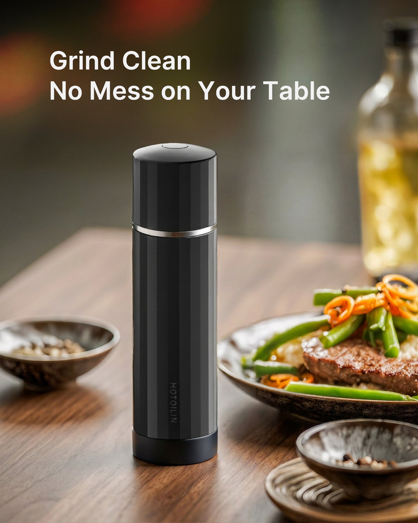 Hotqilin 24-Facet Manual Pepper Grinder – Matte Black
