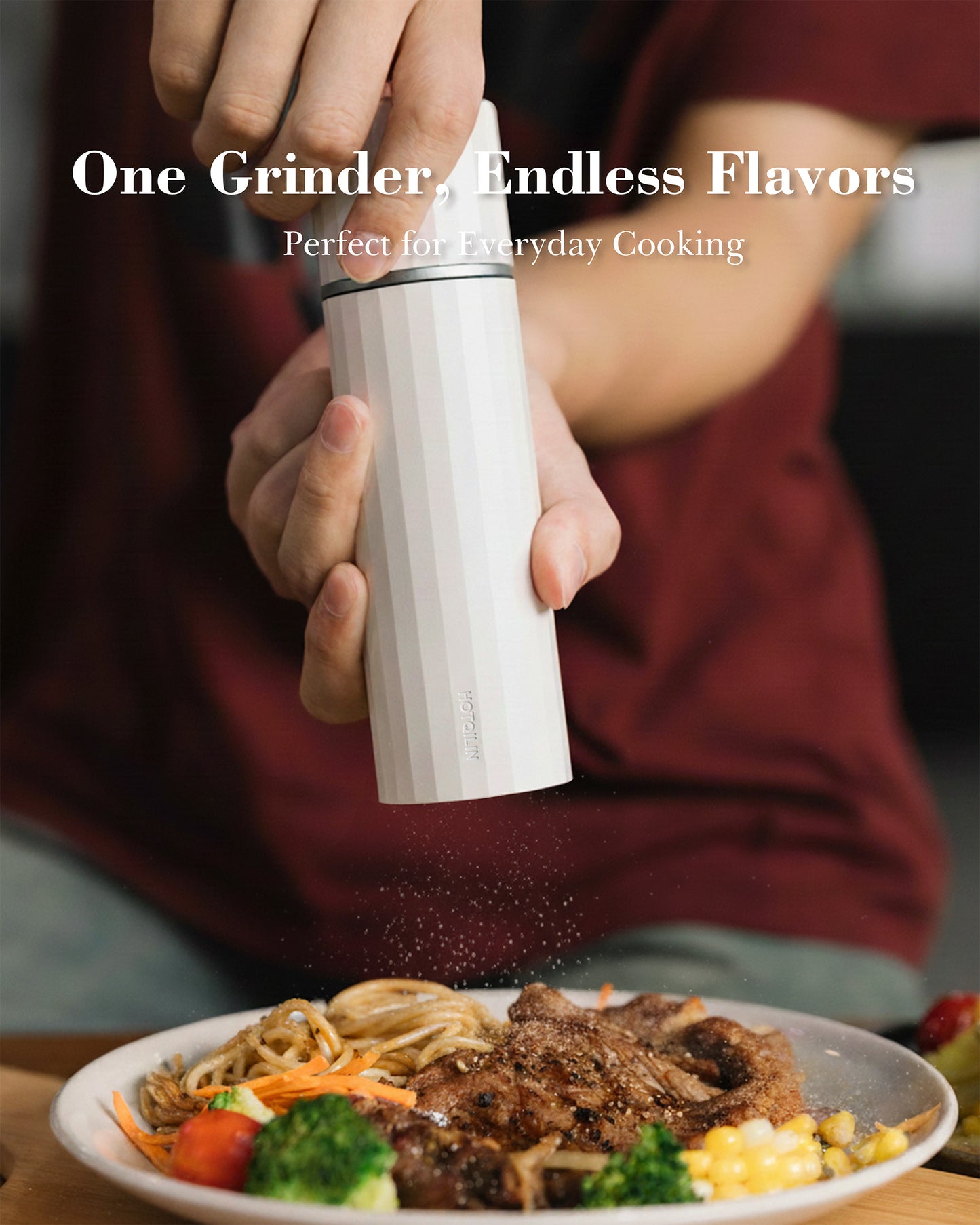Hotqilin Titanium-Core 24-Facet Internal Salt Grinder – Ivory White