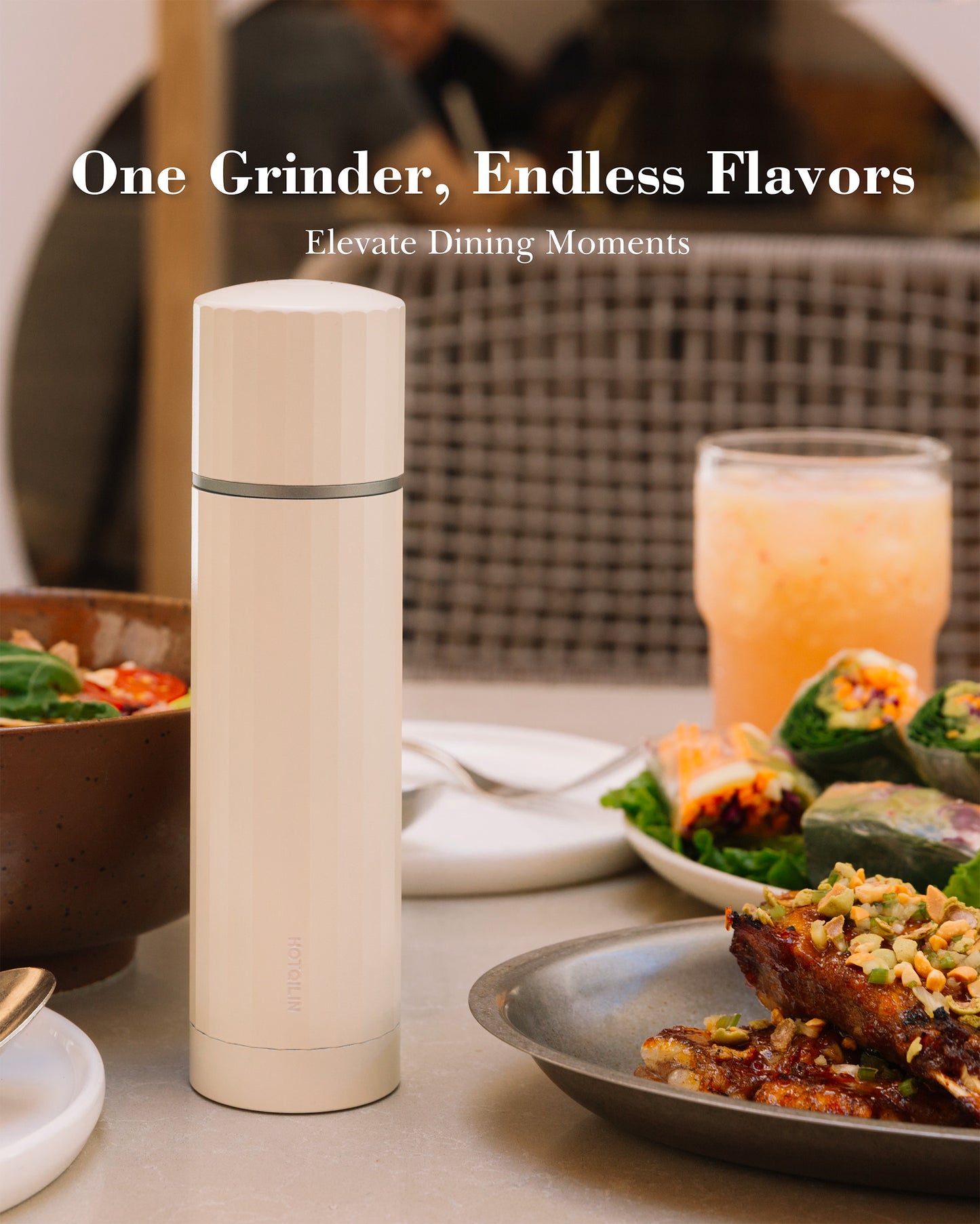Hotqilin Titanium-Core 24-Facet Internal Salt Grinder – Ivory White