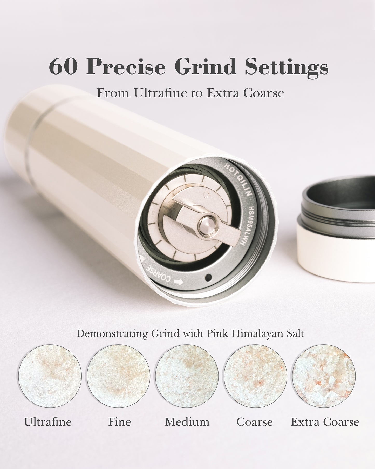Hotqilin Titanium-Core 24-Facet Internal Salt Grinder – Ivory White