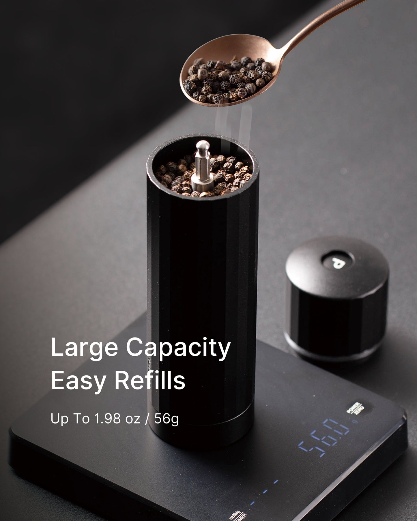 Hotqilin 24-Facet Manual Pepper Grinder – Matte Black
