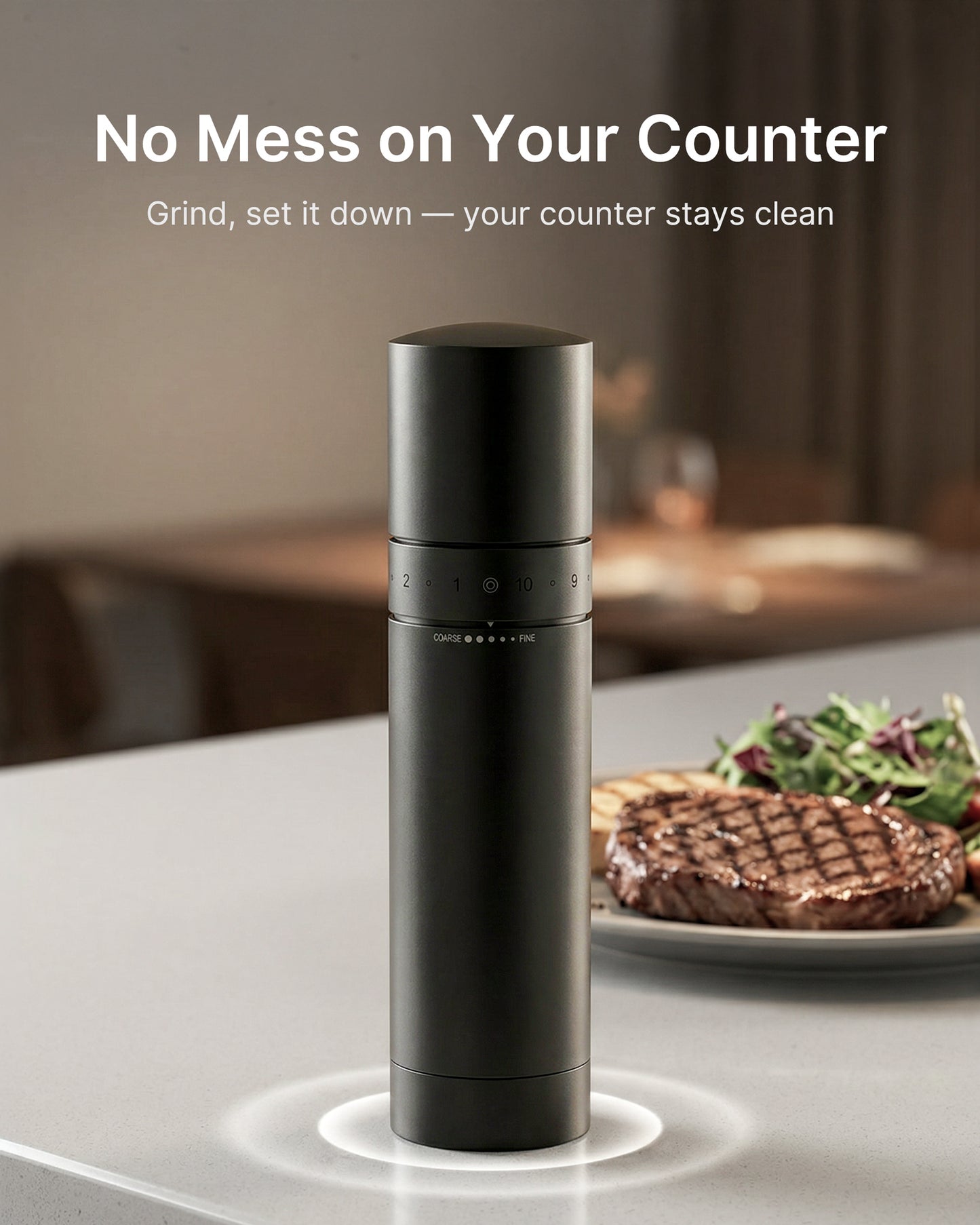 Hotqilin Smooth Surface External Adjustment Pepper Grinder – Matte Black